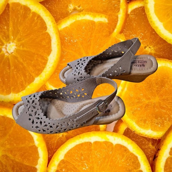 Spring Step Strap Back Open Toe Tan Wedge Sandals‎ Size 42 - Picture 4 of 7